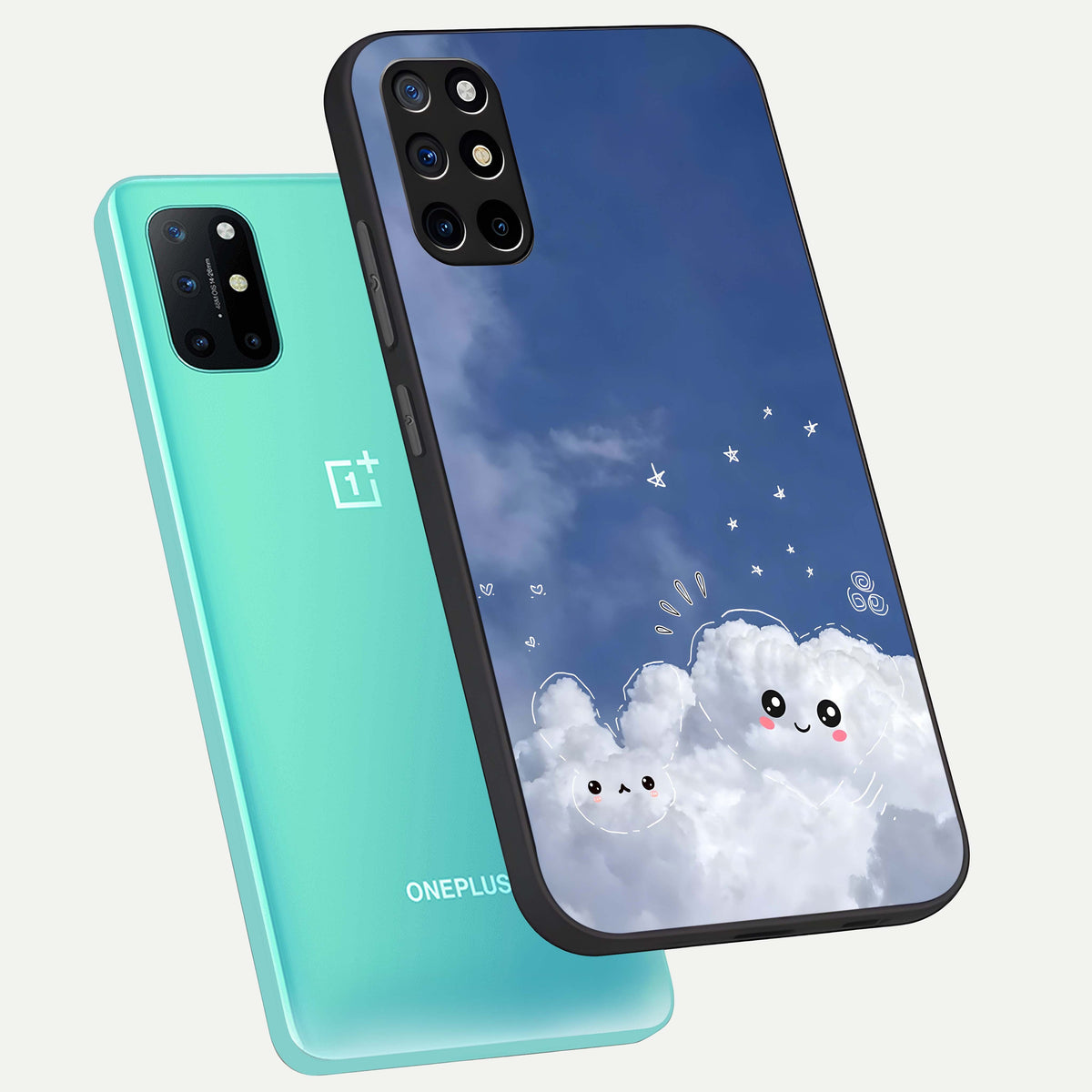  Cute Blossom Cloud phone case For OnePlus 8T showing premium glass back cover with detailed artwork