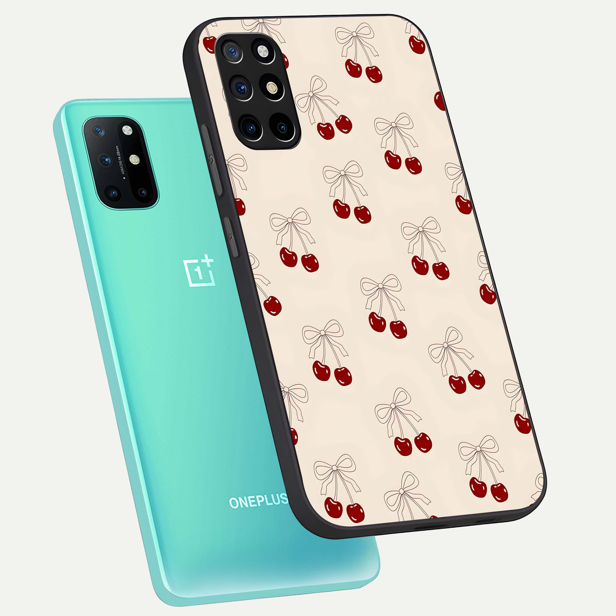  Cute Cherry Pattern phone case For OnePlus 8T showing premium glass back cover with detailed artwork