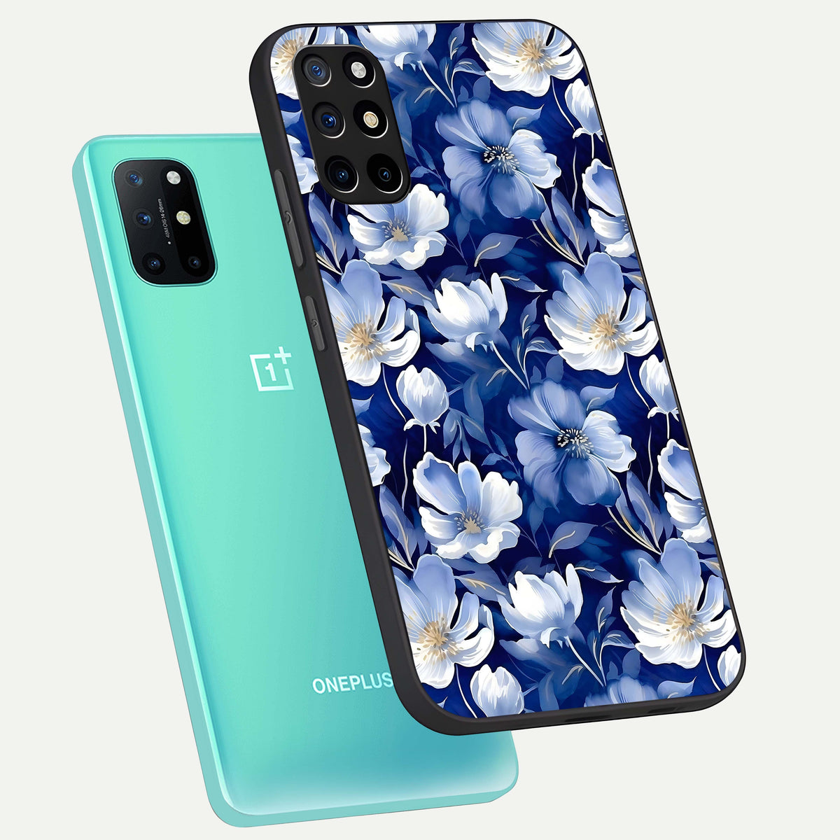  Cute Floral Patterns phone case For OnePlus 8T showing premium glass back cover with detailed artwork