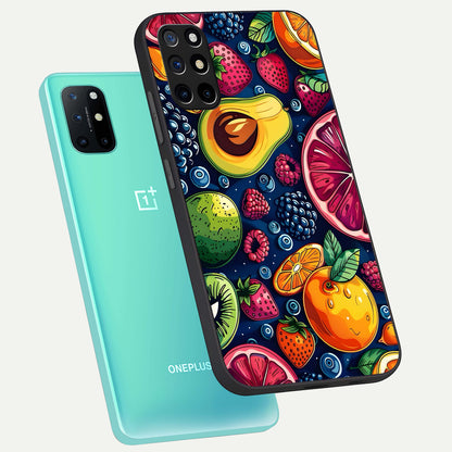 Cute Fruits Art phone case For OnePlus 8T showing premium glass back cover with detailed artwork