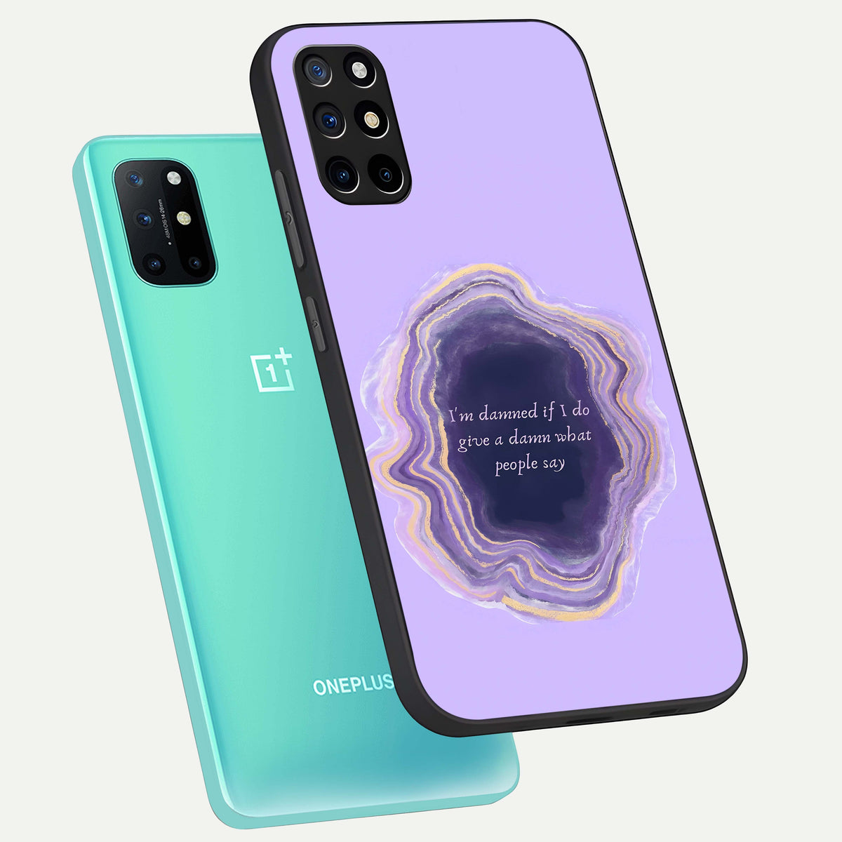  Damned People Quote phone case For OnePlus 8T showing premium glass back cover with detailed artwork