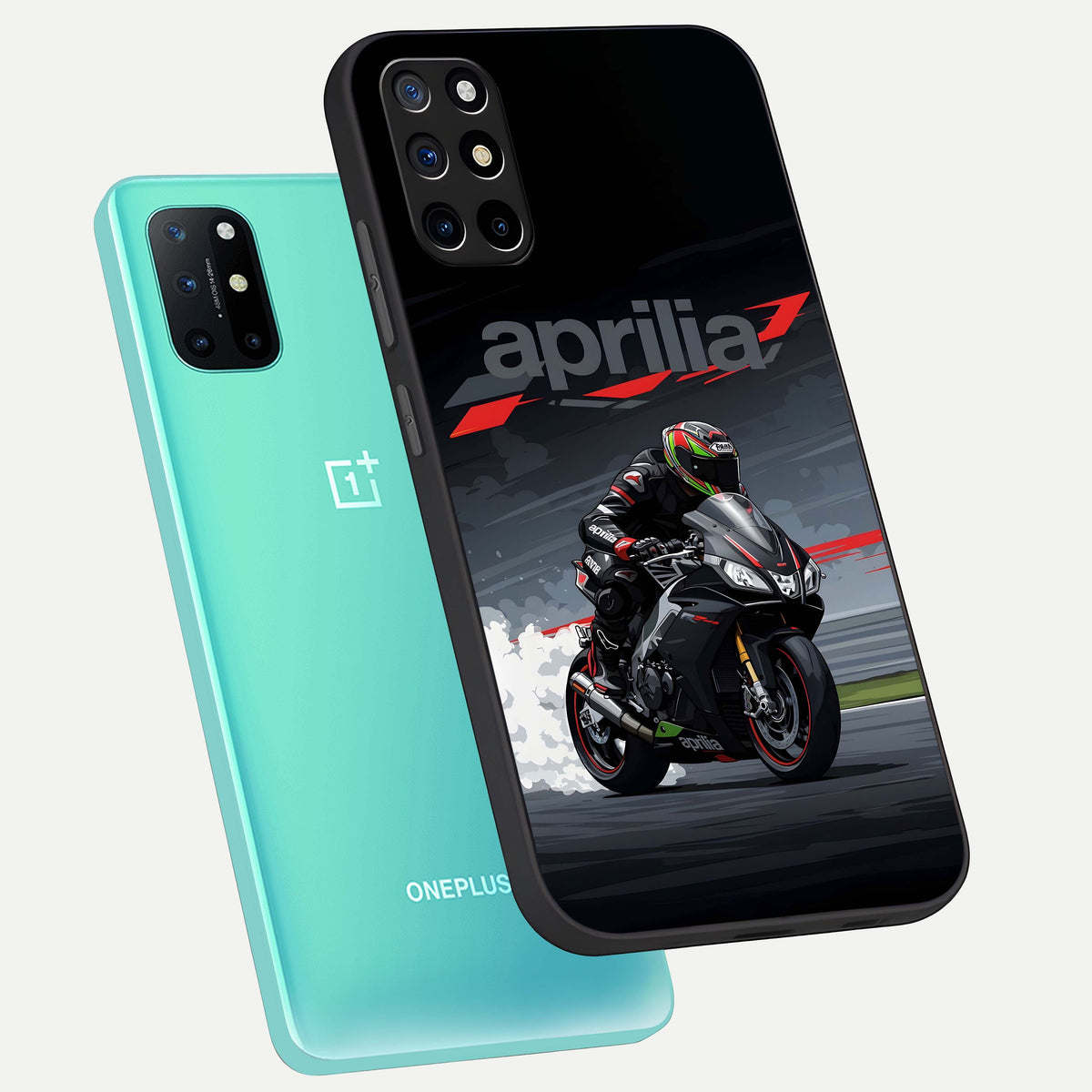 Dark Aprilla phone case For OnePlus 8T showing premium glass back cover with detailed artwork