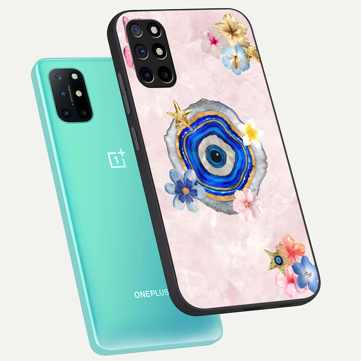  Divine Aura Bloom phone case For OnePlus 8T showing premium glass back cover with detailed artwork