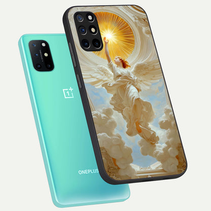  Divine Light Angel phone case For OnePlus 8T showing premium glass back cover with detailed artwork