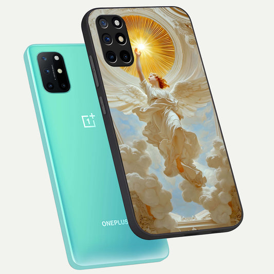  Divine Light Angel phone case For OnePlus 8T showing premium glass back cover with detailed artwork