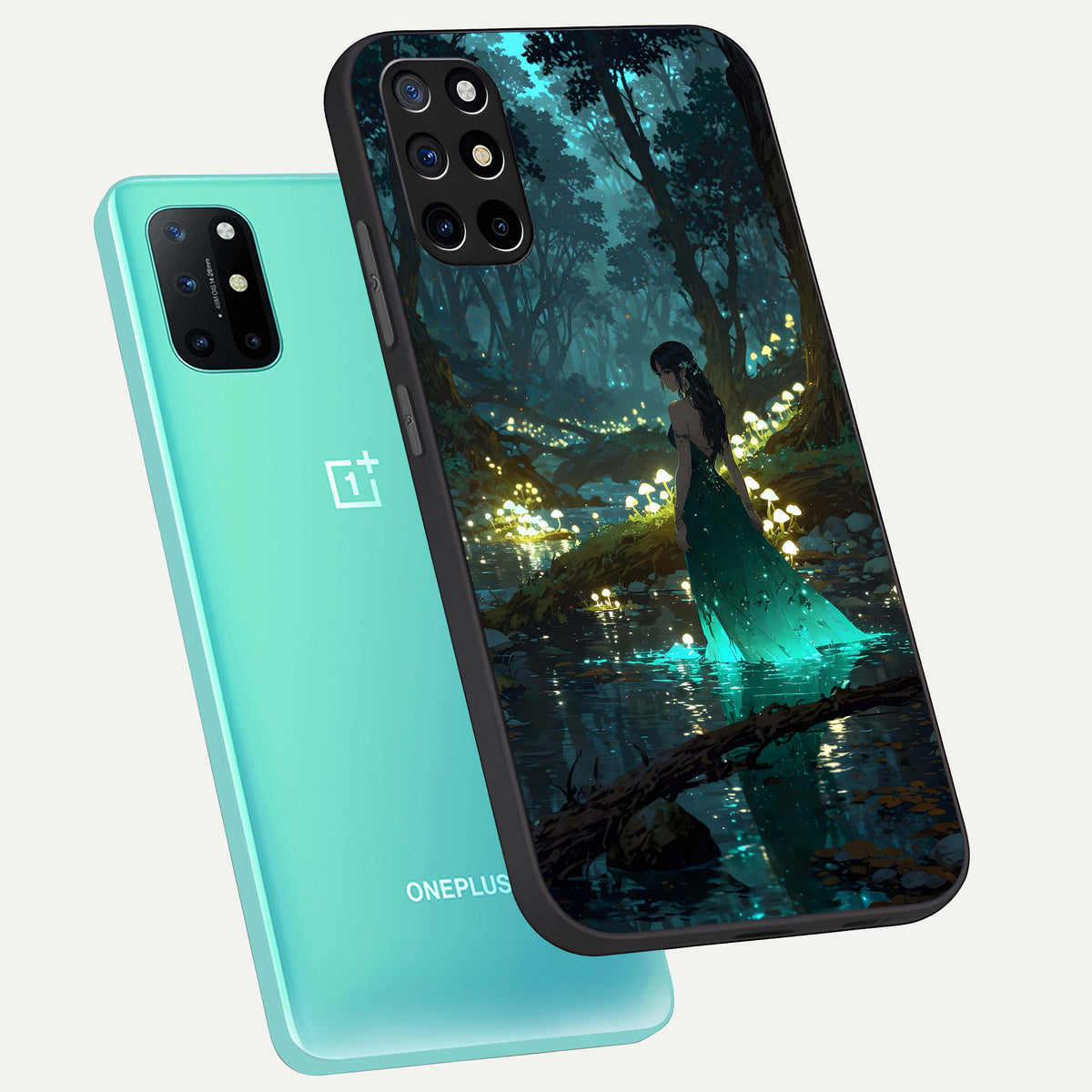  Enchanted Forest Glow phone case For OnePlus 8T showing premium glass back cover with detailed artwork