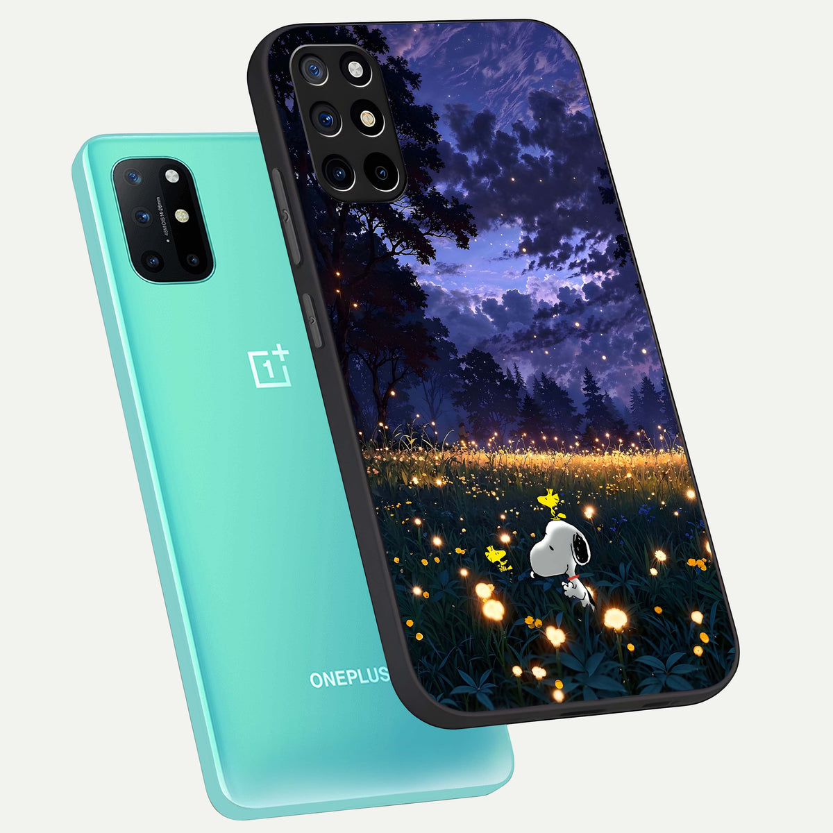  Firefly Meadow Magic phone case For OnePlus 8T showing premium glass back cover with detailed artwork