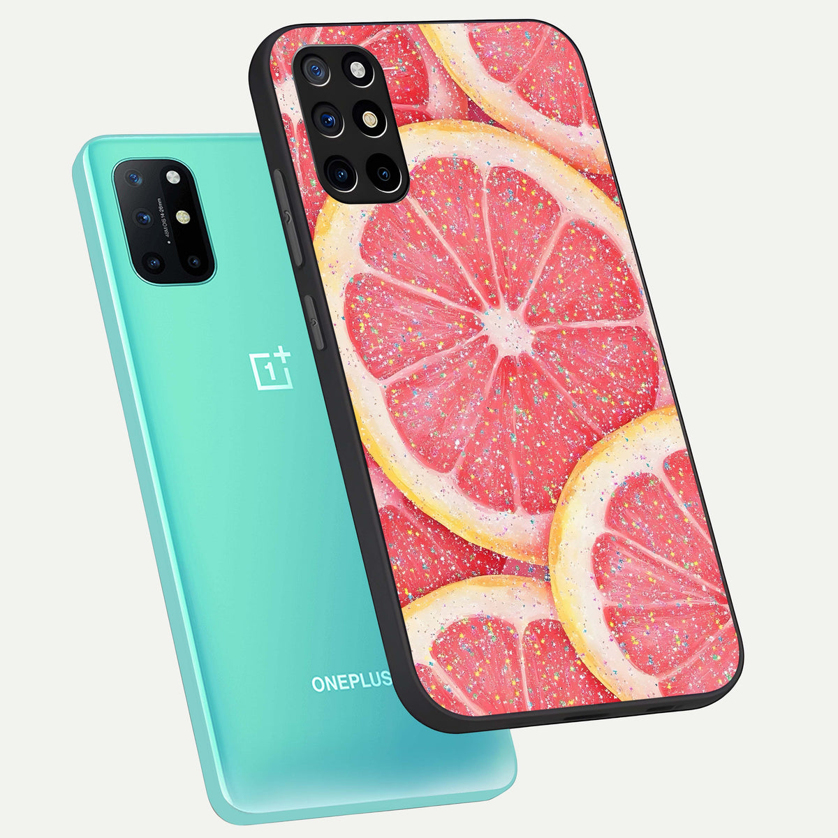  Glitter Grapefruit phone case For OnePlus 8T showing premium glass back cover with detailed artwork