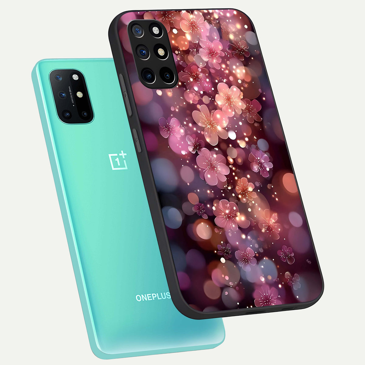  Glowing Petal Bliss phone case For OnePlus 8T showing premium glass back cover with detailed artwork