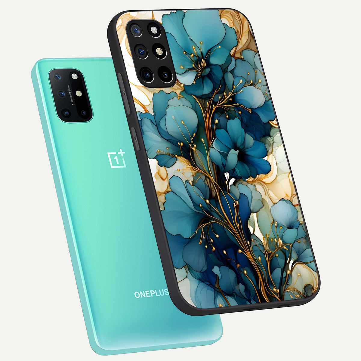  Golden Bloom Symphony phone case For OnePlus 8T showing premium glass back cover with detailed artwork