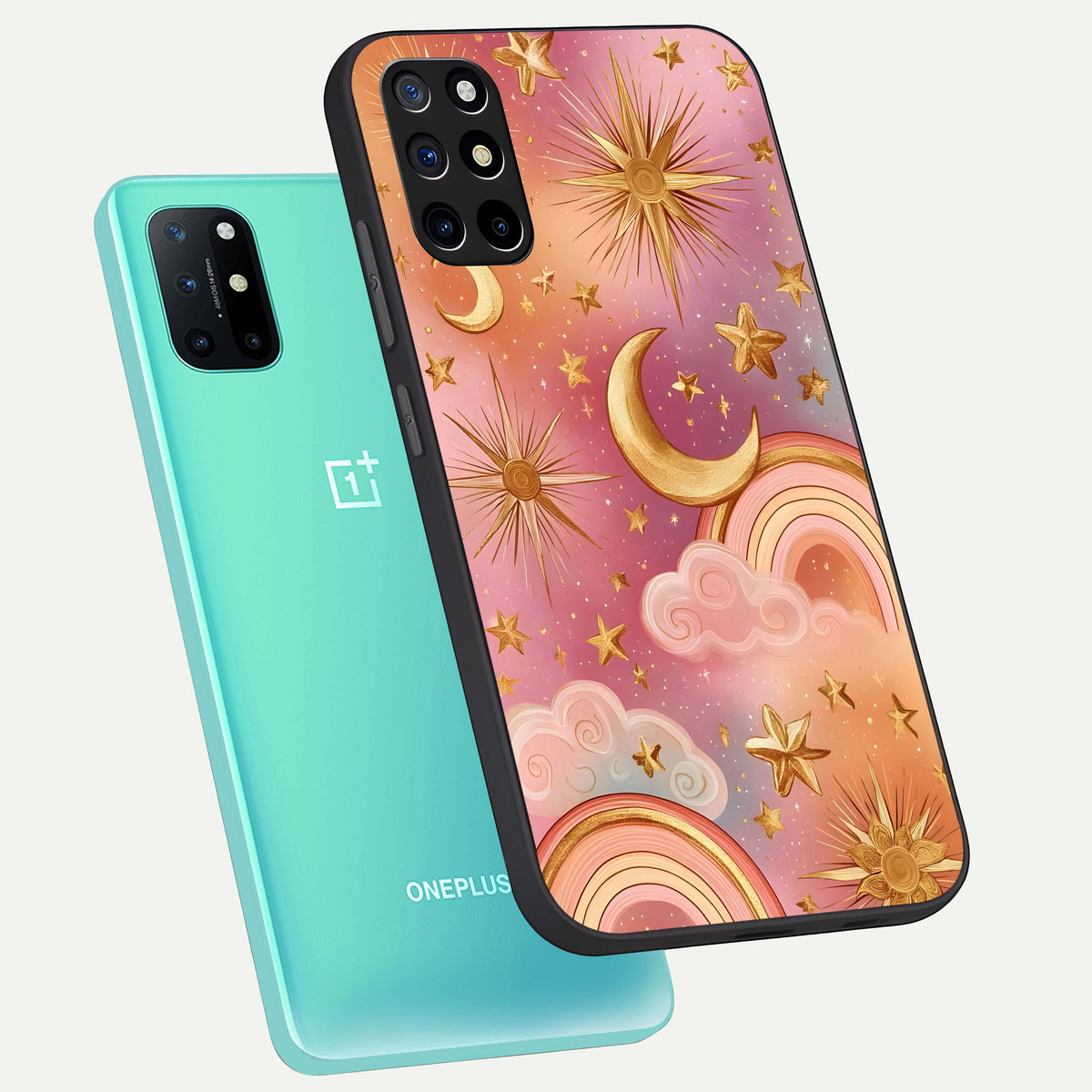  Golden Celestial Dreams phone case For OnePlus 8T showing premium glass back cover with detailed artwork