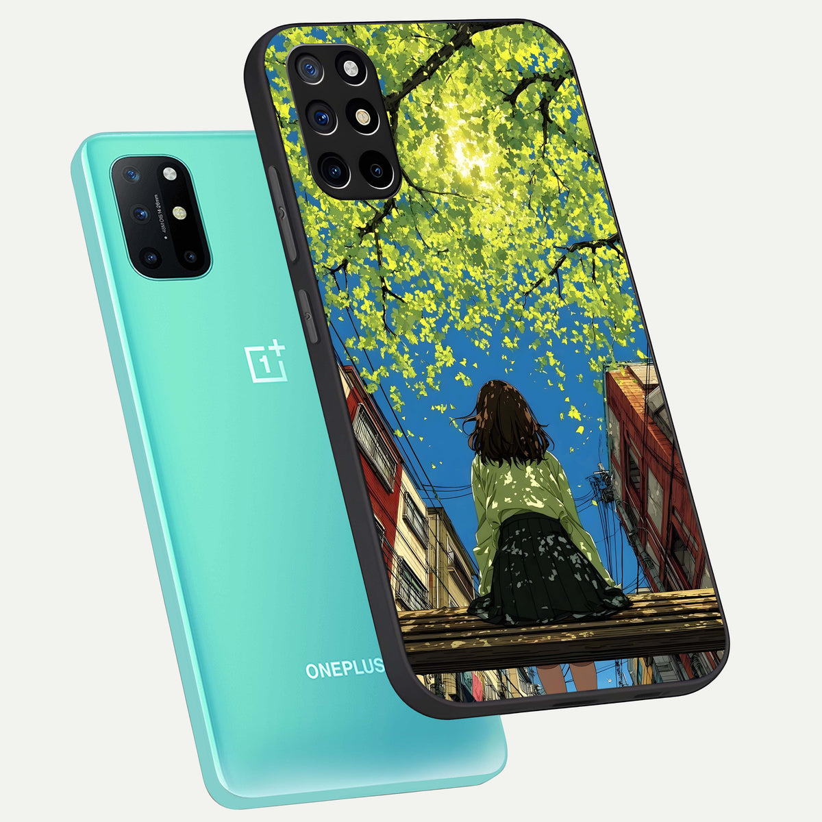  Golden Leaves Glow phone case For OnePlus 8T showing premium glass back cover with detailed artwork
