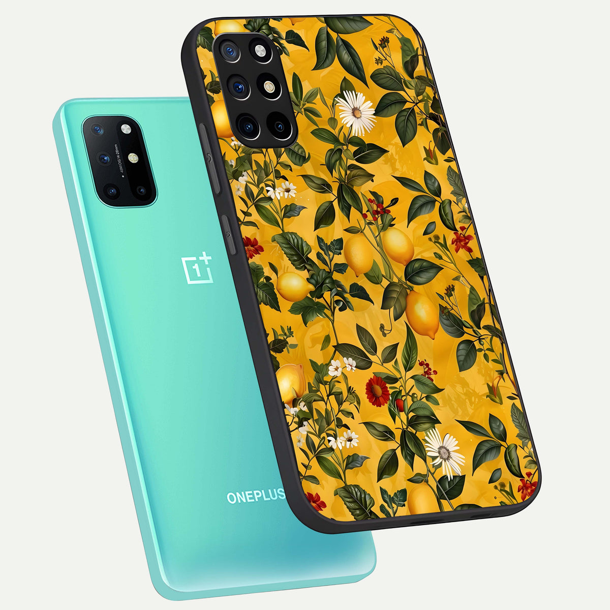  Golden Lemon Field phone case For OnePlus 8T showing premium glass back cover with detailed artwork