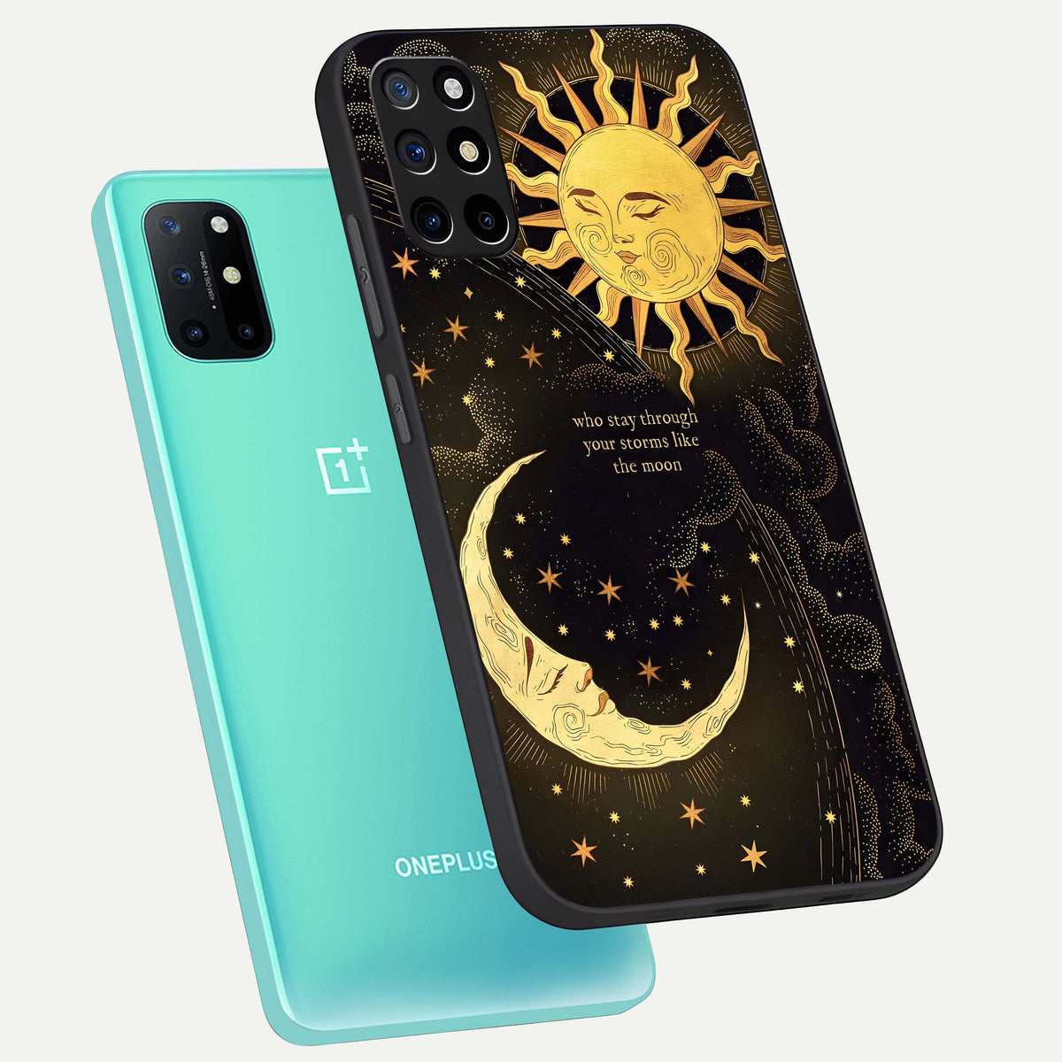  Golden Lunar Love phone case For OnePlus 8T showing premium glass back cover with detailed artwork