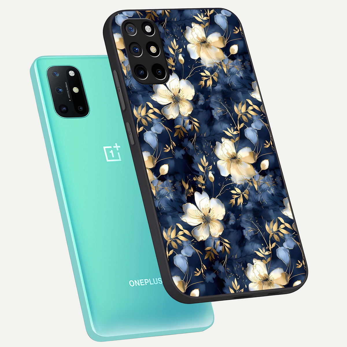  Golden Midnight Bloom phone case For OnePlus 8T showing premium glass back cover with detailed artwork