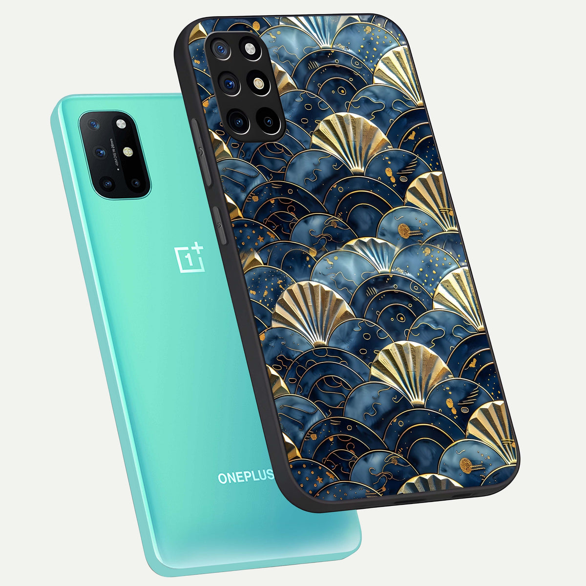  Golden Wave Luxe phone case For OnePlus 8T showing premium glass back cover with detailed artwork
