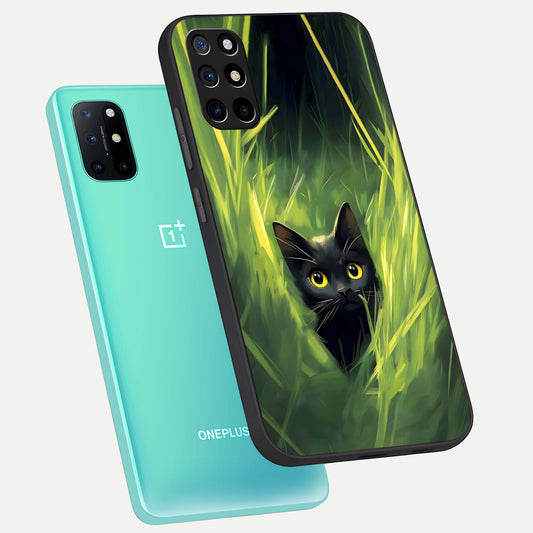  Hidden Cat Whisper phone case For OnePlus 8T showing premium glass back cover with detailed artwork