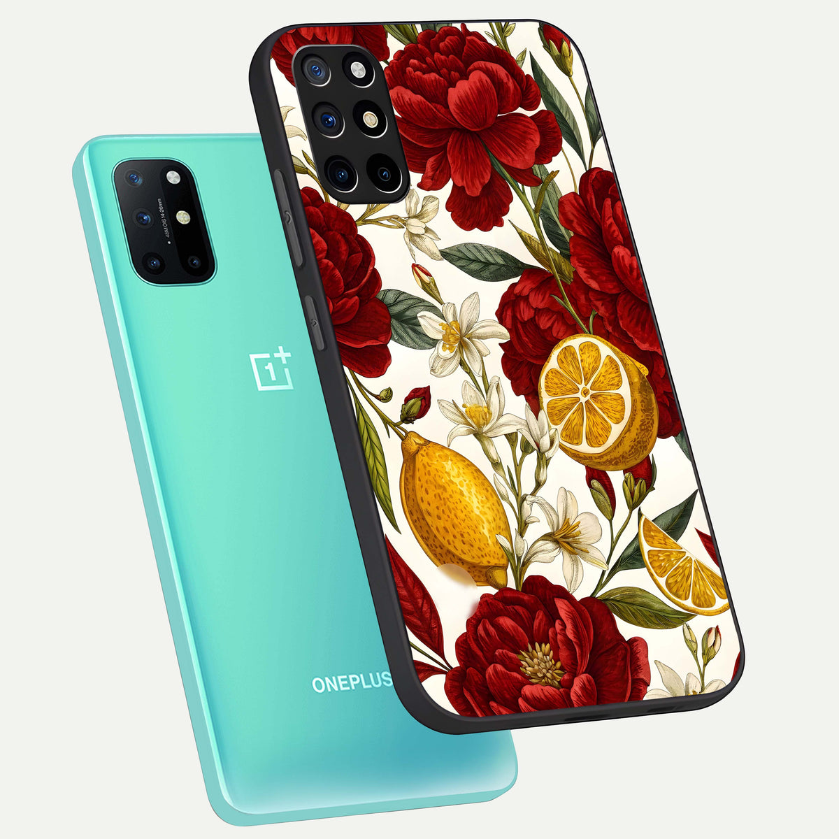  Lemon Rose Charm phone case For OnePlus 8T showing premium glass back cover with detailed artwork