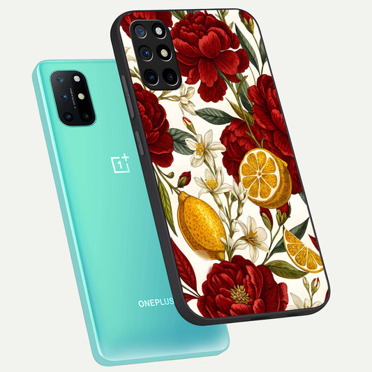  Lemon Rose Charm phone case For OnePlus 8T showing premium glass back cover with detailed artwork