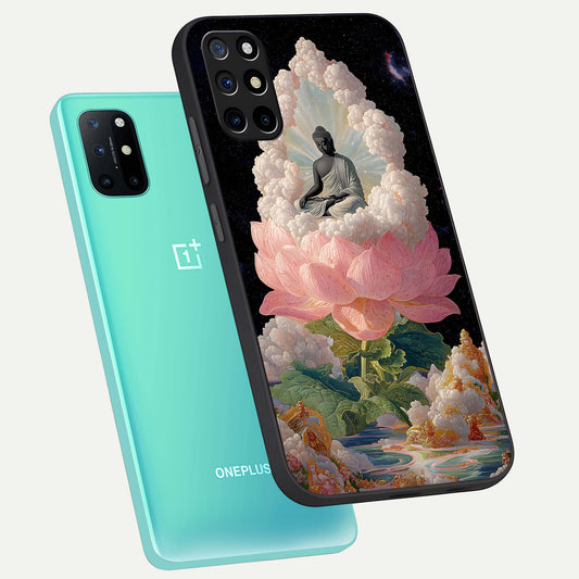  Lotus Divine Peace phone case For OnePlus 8T showing premium glass back cover with detailed artwork