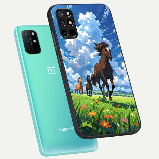  Majestic Horses Galloping phone case For OnePlus 8T showing premium glass back cover with detailed artwork