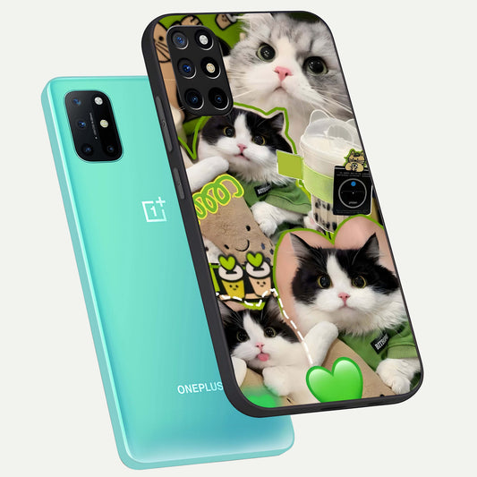  Matcha Cats Mood phone case For OnePlus 8T showing premium glass back cover with detailed artwork