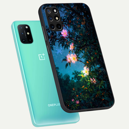  Midnight Bloom Glow phone case For OnePlus 8T showing premium glass back cover with detailed artwork