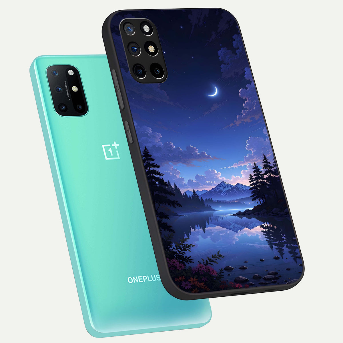  Midnight Lake Peace phone case For OnePlus 8T showing premium glass back cover with detailed artwork