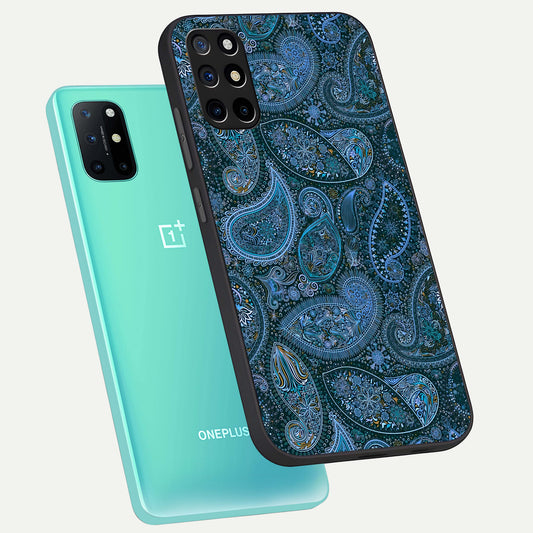  Midnight Paisley Glow phone case For OnePlus 8T showing premium glass back cover with detailed artwork