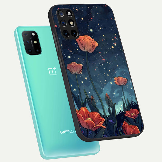  Midnight Tulip Glow phone case For OnePlus 8T showing premium glass back cover with detailed artwork