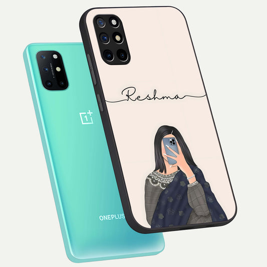  Mirror Mood Muse With Custom Name phone case For OnePlus 8T showing premium glass back cover with detailed artwork