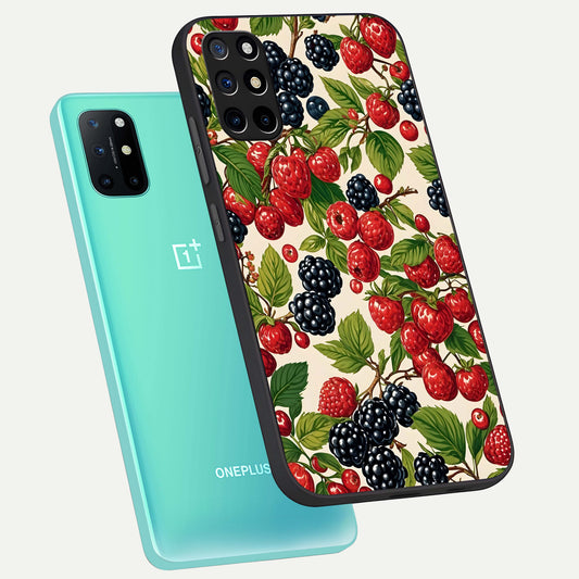  Mixed Berry Collage phone case For OnePlus 8T showing premium glass back cover with detailed artwork