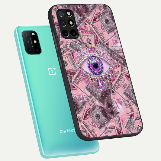  Money Eye Luxe phone case For OnePlus 8T showing premium glass back cover with detailed artwork