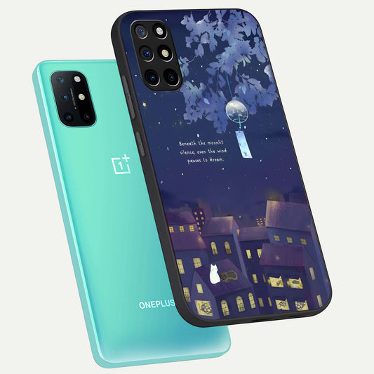  Moonlit Cat Silence phone case For OnePlus 8T showing premium glass back cover with detailed artwork