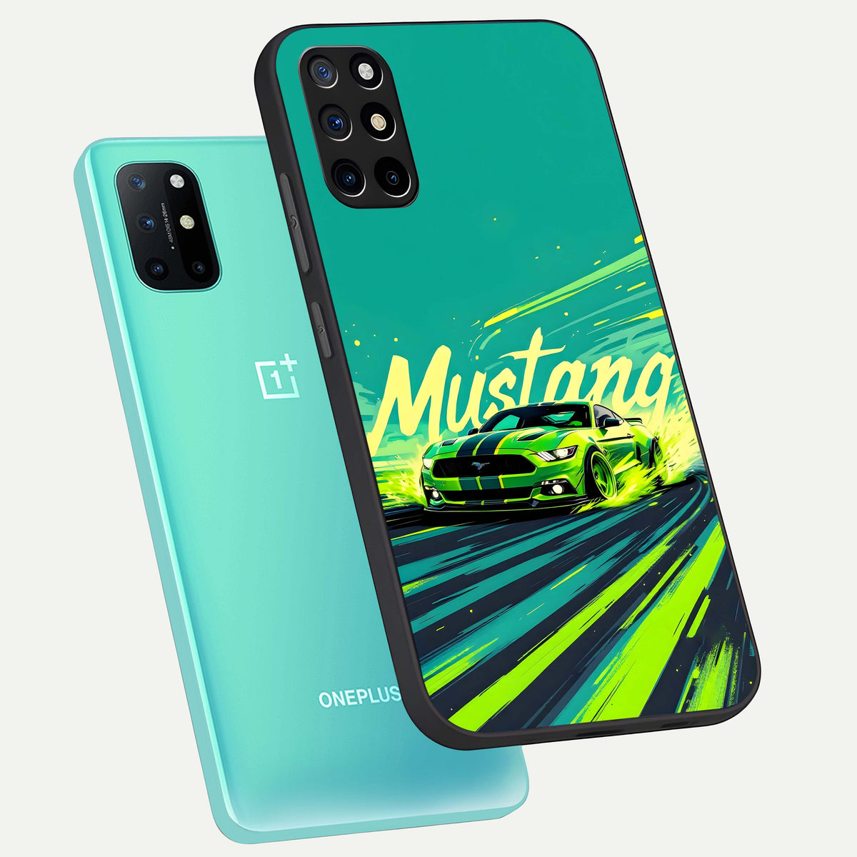 Mustang Bang phone case For OnePlus 8T showing premium glass back cover with detailed artwork