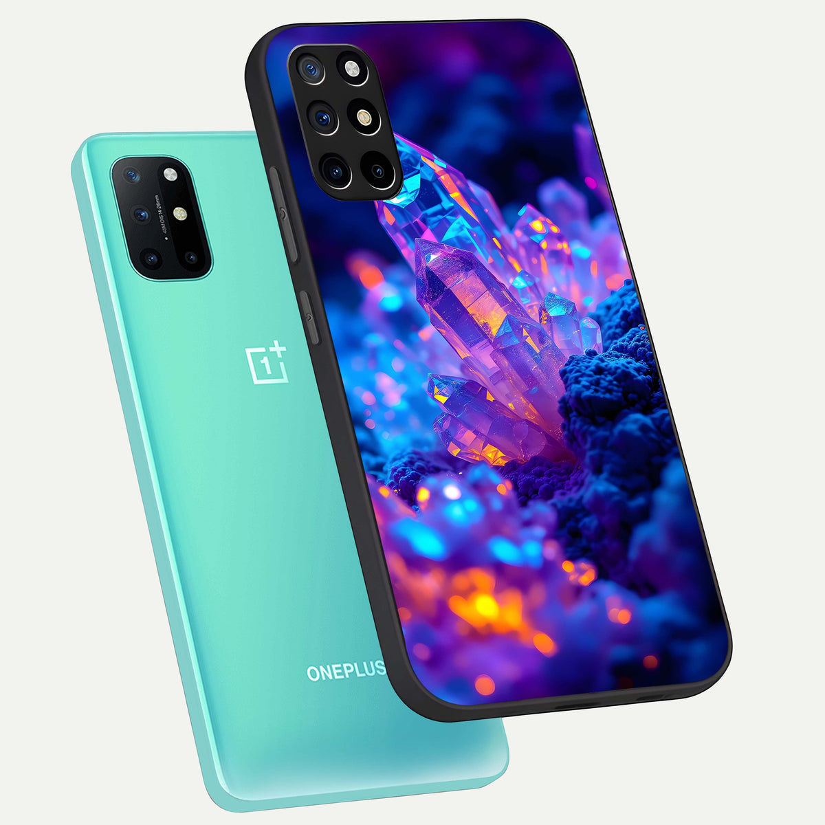  Neon Aura Shards phone case For OnePlus 8T showing premium glass back cover with detailed artwork