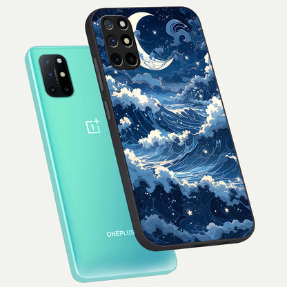  Ocean Moon Waves phone case For OnePlus 8T showing premium glass back cover with detailed artwork
