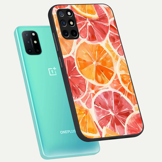  Orange Fruits Pattern phone case For OnePlus 8T showing premium glass back cover with detailed artwork