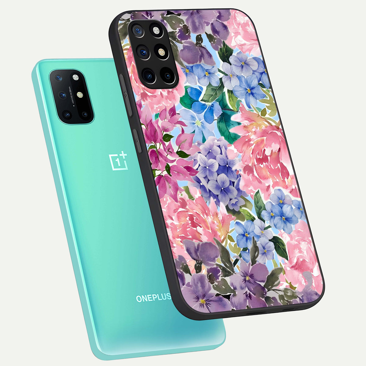  Pastel Floral Mix phone case For OnePlus 8T showing premium glass back cover with detailed artwork