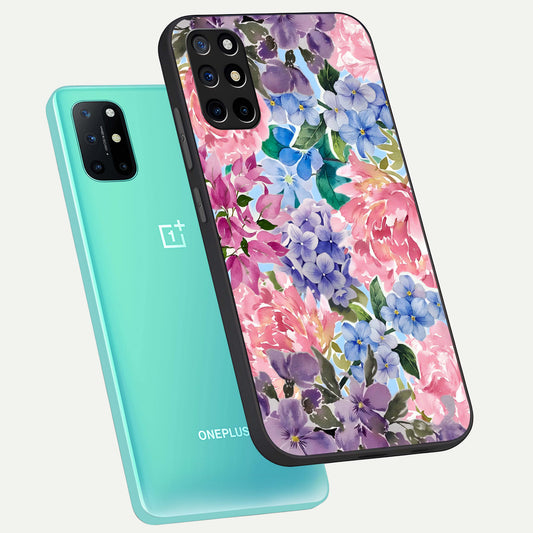  Pastel Floral Mix phone case For OnePlus 8T showing premium glass back cover with detailed artwork