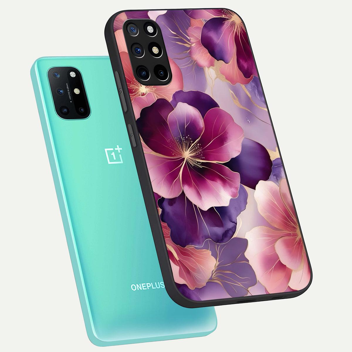  Pink Bouquet Florals phone case For OnePlus 8T showing premium glass back cover with detailed artwork