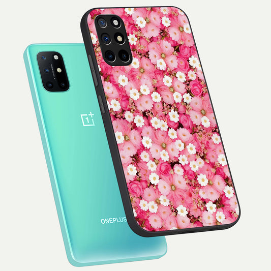  Pink Daisy Bliss phone case For OnePlus 8T showing premium glass back cover with detailed artwork