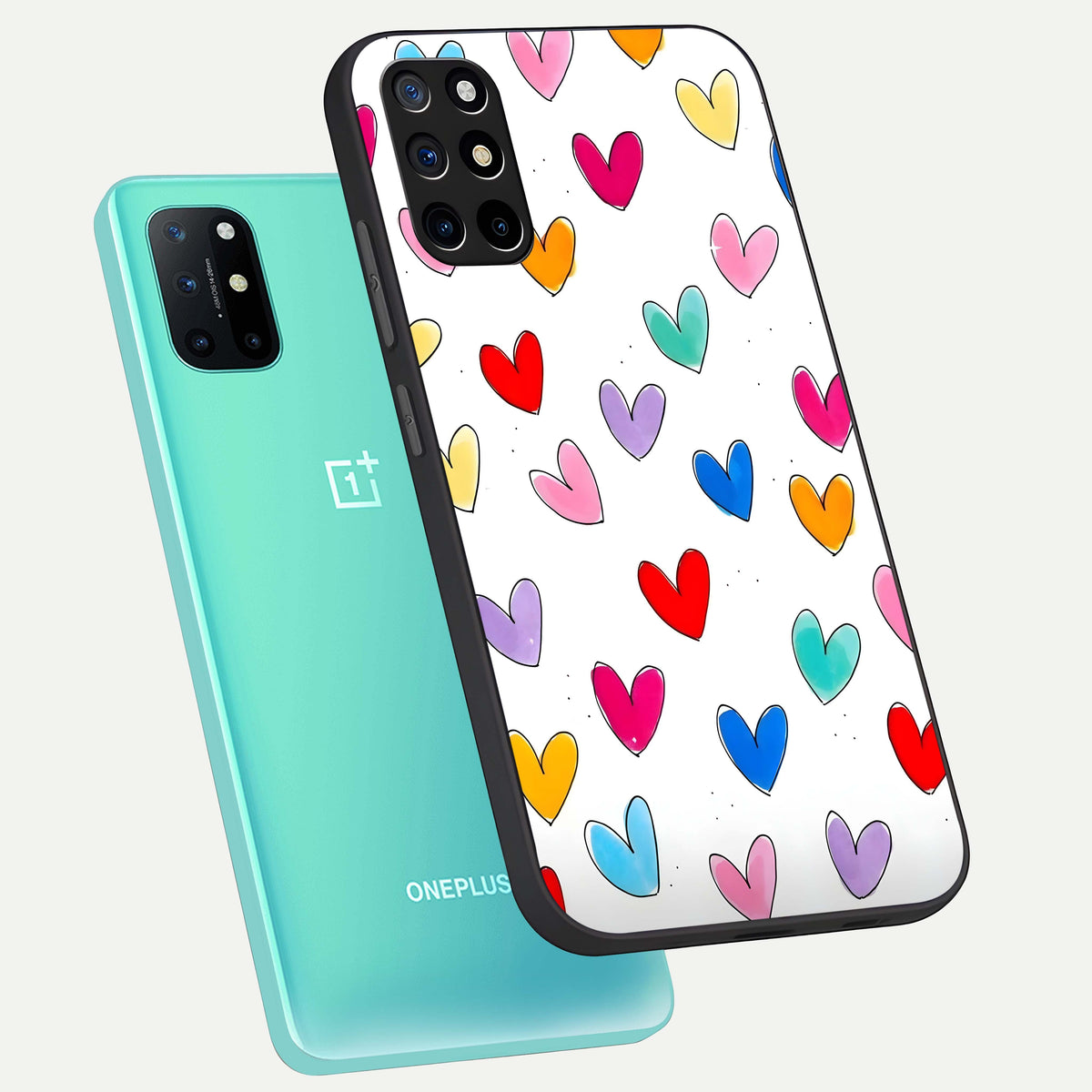  Playful Love Doodles phone case For OnePlus 8T showing premium glass back cover with detailed artwork