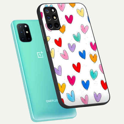  Playful Love Doodles phone case For OnePlus 8T showing premium glass back cover with detailed artwork