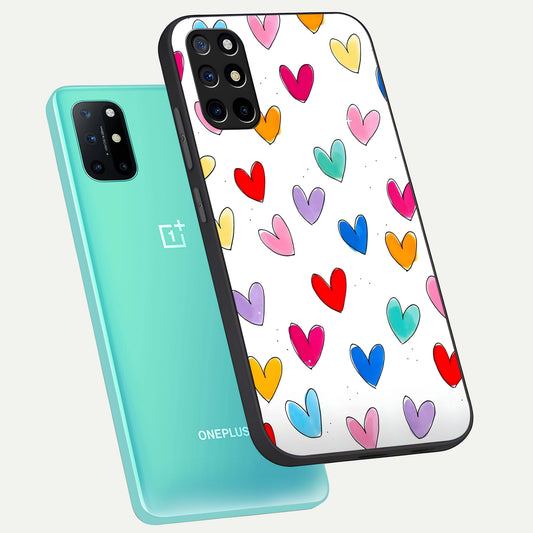  Playful Love Doodles phone case For OnePlus 8T showing premium glass back cover with detailed artwork