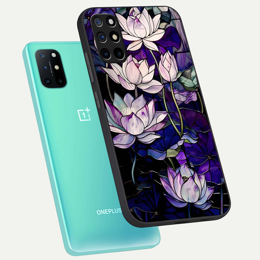  Purple Lotus Pattern phone case For OnePlus 8T showing premium glass back cover with detailed artwork