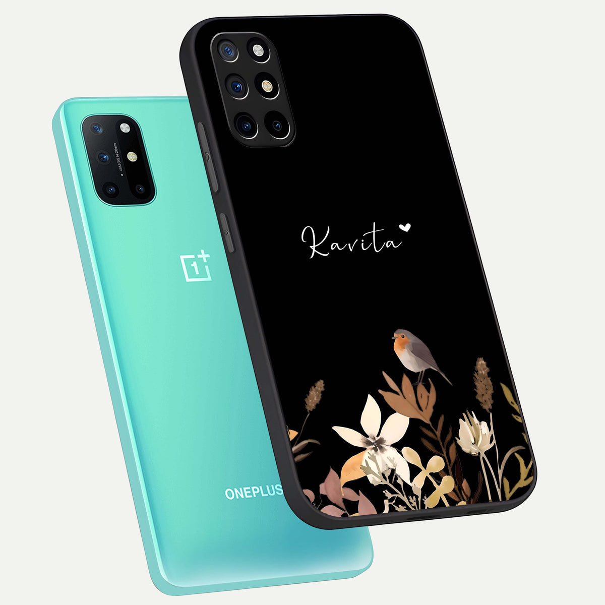  Quiet Garden Tune Custom Name phone case For OnePlus 8T showing premium glass back cover with detailed artwork