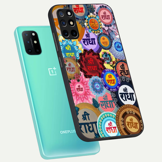  Radha Divine Bloom phone case For OnePlus 8T showing premium glass back cover with detailed artwork