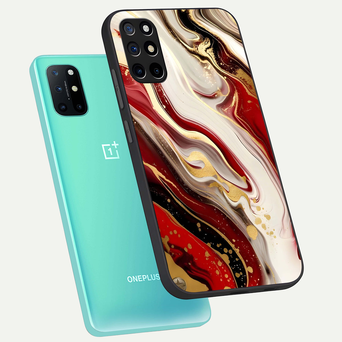  Red And White Marble phone case For OnePlus 8T showing premium glass back cover with detailed artwork