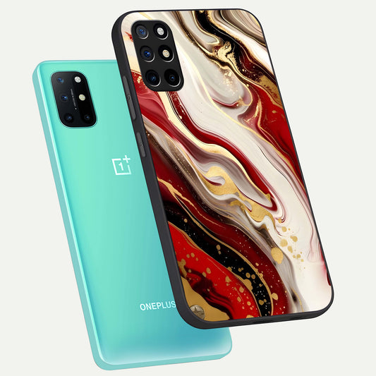 Red And White Marble phone case For OnePlus 8T showing premium glass back cover with detailed artwork